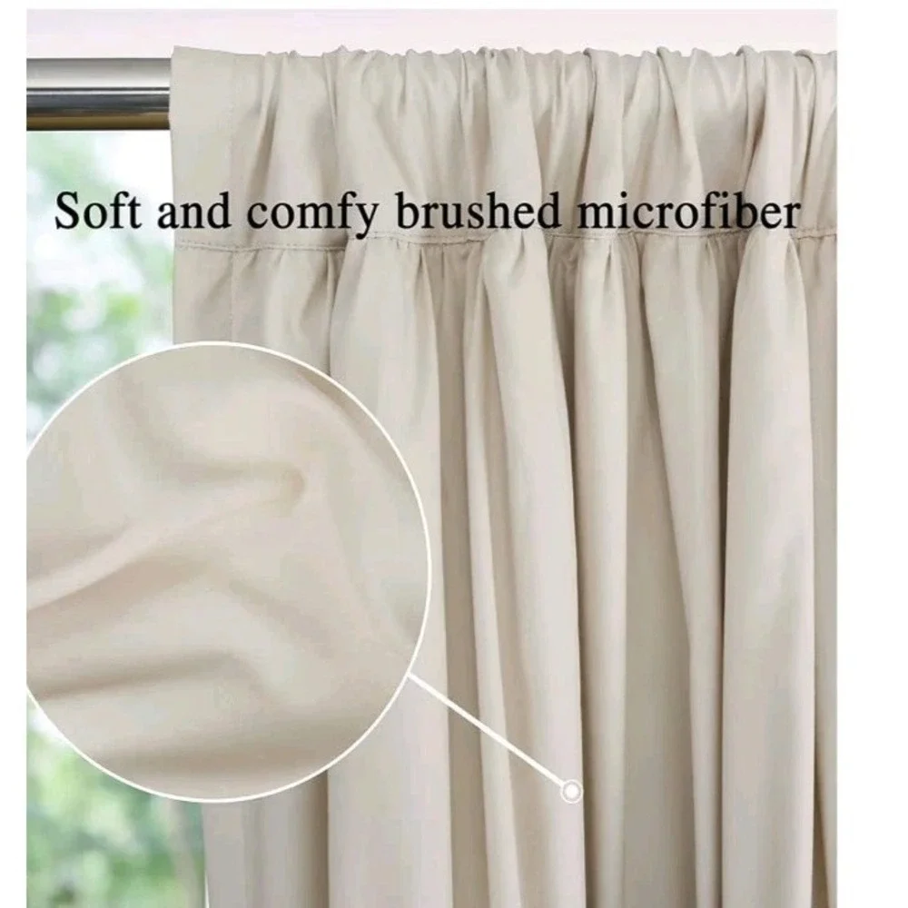 Homechoice Decor Thermal Blackout Ruffle Curtains Beige 2 Panels Lined 54x84